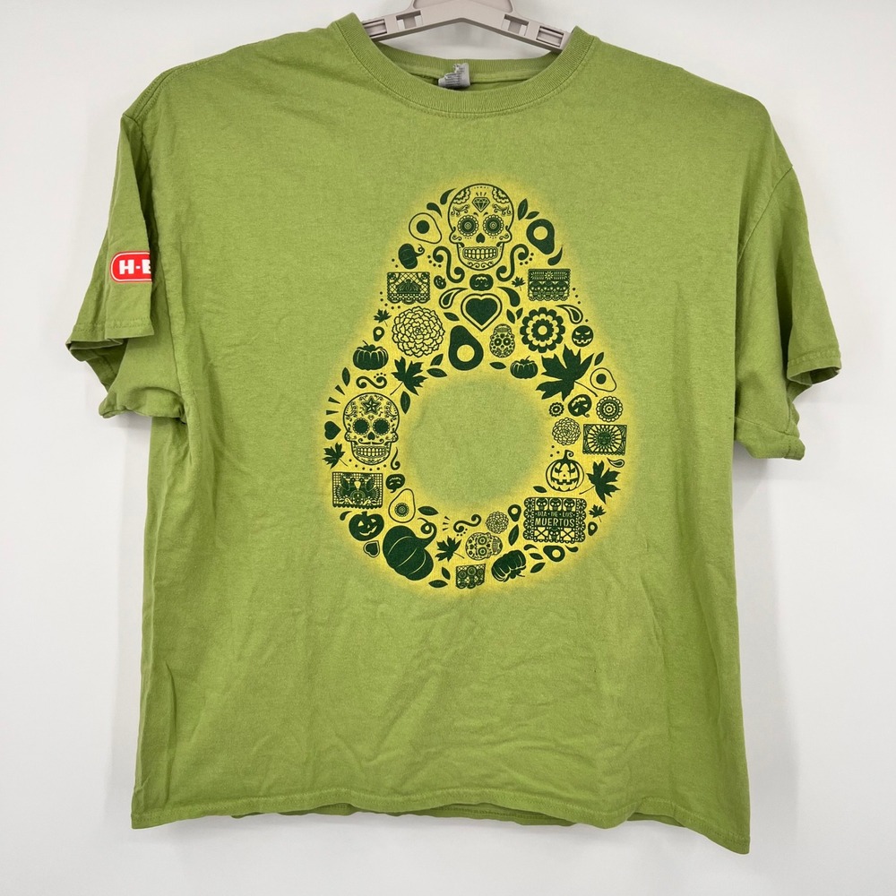 HEB Avocados From Mexico Dia De Los Muertos Green Graphic T-Shirt Mens XL